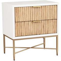 White Fluted Nightstand 2 Drawers Gold Accent Legs