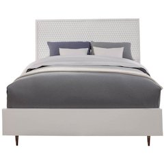 Contemporary White Pearl California King Panel Bed, White