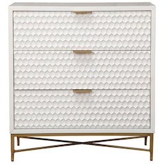 White Small 3-Drawer Chest with Gold Accent Legs and Textured Drawers