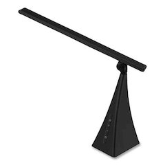LED Pyramid-Base Tilt-Arm Desk Lamp with USB Charging Station, 12" to 16.2" High, Black