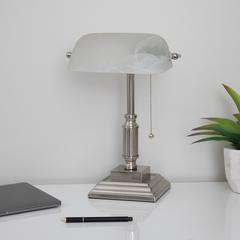 V-Light 14.8 inch Brushed Nickel LED Bankers Lamp with Frosted Shade