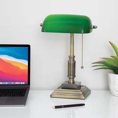 V-Light 14.75 inch Bronze LED Bankers Lamp with Green Shade