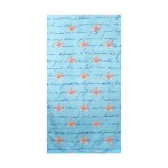 Coral Starfish and Blue Script Beach Towel