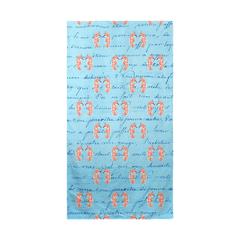 Coral Sea Horse Blue Script Beach Towel