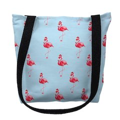 Flamingo Santa Tiled Large Tote Bag 18x18