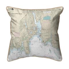 North Shore Long Island to Niantic Bay, CT Nautical Map - Tan Cord Large Corded Indoor/Outdoor Pillow 18x18