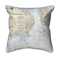 New London Harbor, CT Nautical Map Large Corded Indoor/Outdoor Pillow 18x18