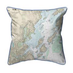 Portland Harbor and Vacinity, ME Nautical Map - Light Blue Cord Large Corded Indoor/Outdoor Pillow 18x18