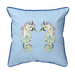 Betsy's Seahorses Light Blue Background Large Corded Indoor/Outdoor Pillow 18x18