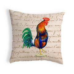 Rooster on Beige Script Small Noncorded Pillow