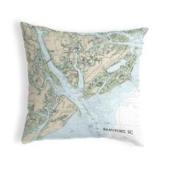 Beaufort, SC Nautical Map Noncorded Indoor/Outdoor Pillow 12x12