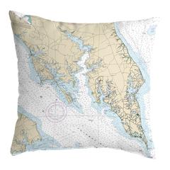 Leonardtown, MD Nautical Map Noncorded Indoor/Outdoor Pillow 12x12