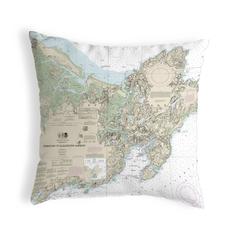 Ipswich Bay to Gloucester Harbor, MA Nautical Map Noncorded Indoor/Outdoor Pillow 12x12