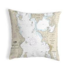 Cumberland Head to Four Brothers Islands, VT Nautical Map Noncorded Indoor/Outdoor Pillow 12x12