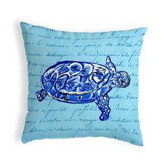 Sea Turtle Blue Script Small No-Cord Pillow 11x14