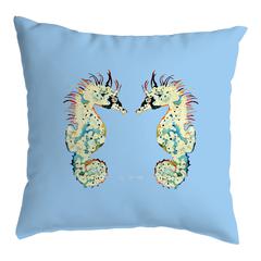 Betsy's Seahorses Light Blue Background Noncorded Indoor/Outdoor Pillow 12x12