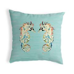 Betsy's Sea Horses - Teal Small No-Cord Pillow 12x12