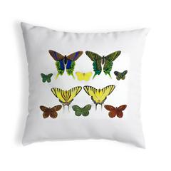 Multi Butterflies Green and Yellow Antique Print Large Noncorded Pillow