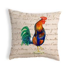 Rooster on Beige Script Large Noncorded Pillow