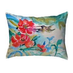 Hummingbird & Red Flower Noncorded Indoor/Outdoor Pillow 16x20