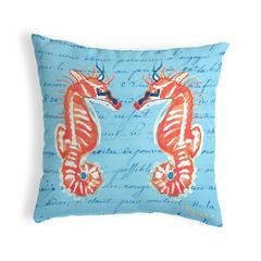 Coral Sea Horses Blue No Cord Pillow 18x18