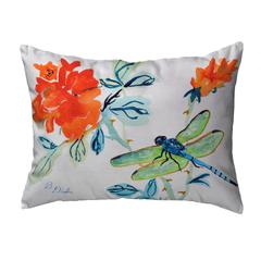 Dragonfly & Red Flower Noncorded Indoor/Outdoor Pillow 16x20