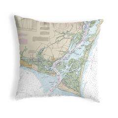 Cape Fear, NC Nautical Map Noncorded Indoor/Outdoor Pillow 18x18
