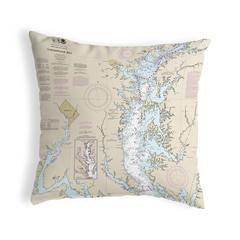 Chesapeake Bay - Rock Hall, MD and VA Nautical Map Noncorded Indoor/Outdoor Pillow 18x18