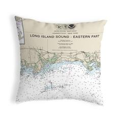 Long Island Sound - Eastern Part Detail, NY Nautical Map Noncorded Indoor/Outdoor Pillow 18x18