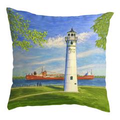 Marine City Lighthouse, MI No Cord Pillow 18x18