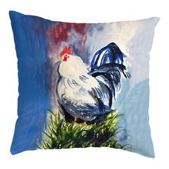 Blue & White Rooster No Cord Pillow 18x18