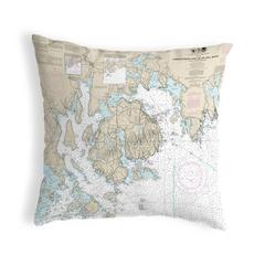 Frenchman and Blue Hill Bays, ME Nautical Map Noncorded Indoor/Outdoor Pillow 18x18