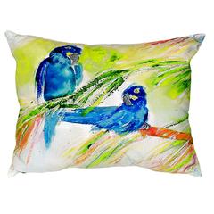Two Blue Parrots No Cord Pillow 16x20