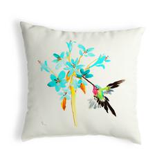 Blue Hummingbird No Cord Pillow 18x18