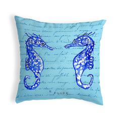 Blue Sea Horses No Cord Pillow 18x18