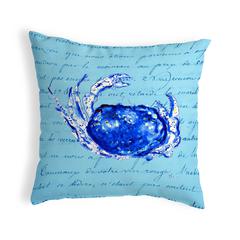 Blue Script Crab No Cord Pillow 18x18