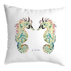 Betsy's Seahorses White Background Noncorded Indoor/Outdoor Pillow 18x18