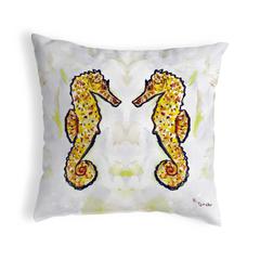 Gold Sea Horses No Cord Pillow 18x18