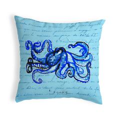 Blue Script Octopus No Cord Pillow 18x18