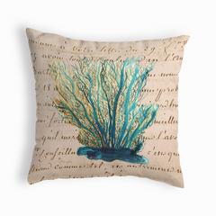 Blue Coral Beige No Cord Pillow 18x18
