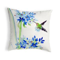 Hummingbird & Blue Flowers No Cord Pillow 18x18