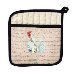 White Rooster Beige Script Pot Holder