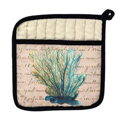 Blue Coral Beige Script Pot Holder