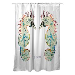 Betsy's Seahorses White Shower Curtain