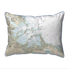 Boston Harbor, MA Nautical Map Small Corded Indoor/Outdoor Pillow 11x14