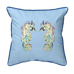 Betsy's Seahorses Light Blue Background Small Corded Indoor/Outdoor Pillow 12x12