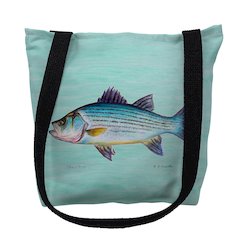 Striped Bass on Aqua Large Tote Bag 18x18