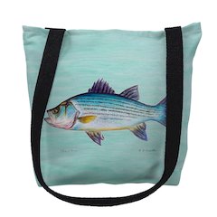 Striped Bass on Aqua Medium Tote Bag 16x16