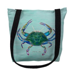Female Blue Crab on Aqua Small Tote Bag 13x13