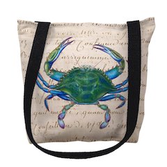 Male Blue Crab Beige Script Medium Tote Bag 16x16